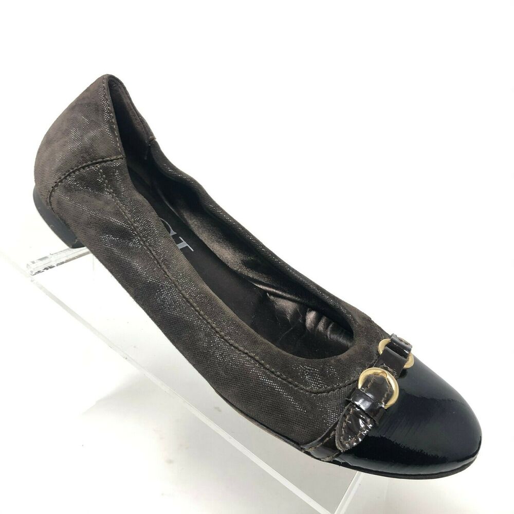 AGL Shimmer Ballet Flat Womens 38 / 8 Brown‎ Leather Patent Cap Toe Slip On